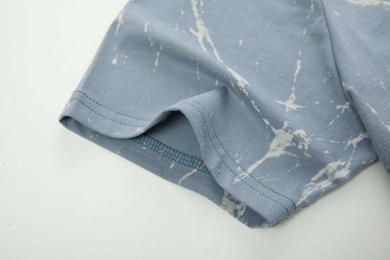 KLIEGOU Mens Hipster Hip Hop Ripped Round Hemline Pattern Print T Shirt 86 Blue2 S - Image 4